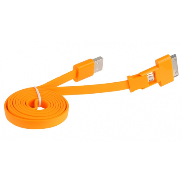 Cable plano USB a MICRO-USB &amp; Lightning 8 pines Naranja 3GO